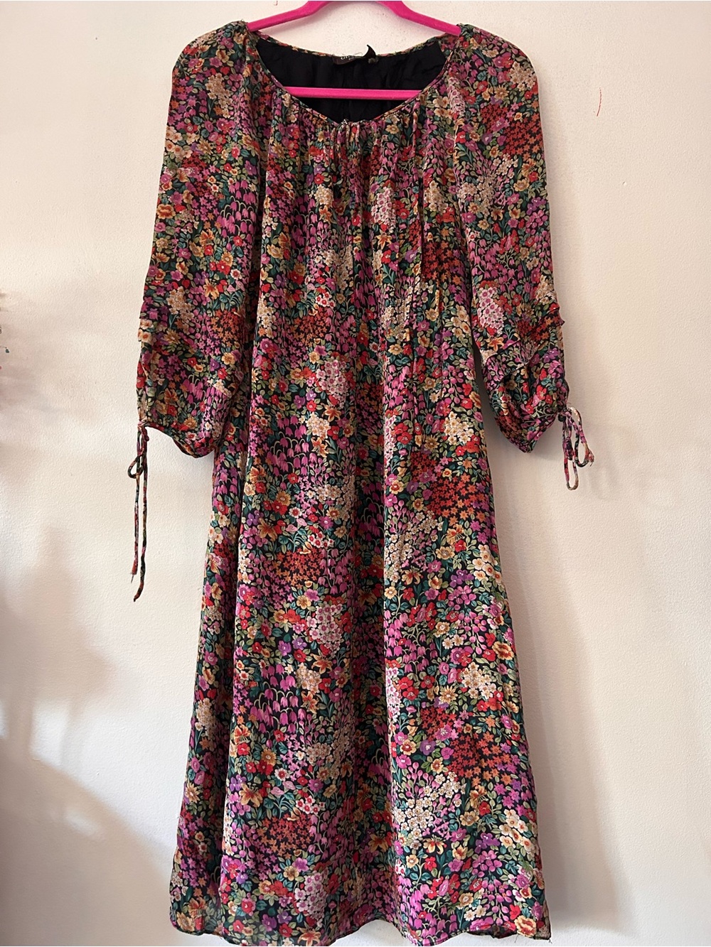 Gillian New York floral boho western chiffon shift dress 3/4 sleeves